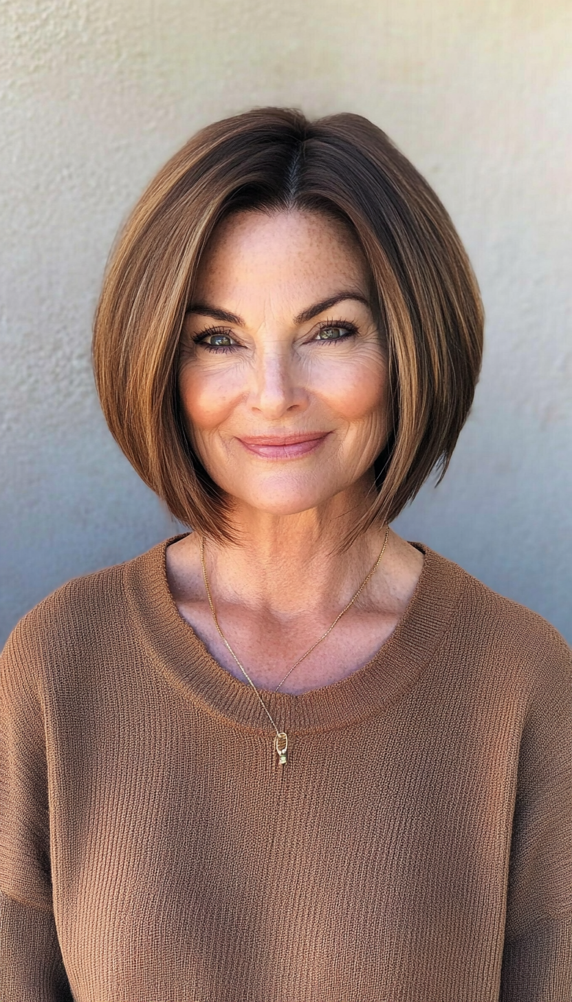 27. Neck-Length Bob in Rich Hazelnut Brown (Bob Hairstyles For Older Women) - Bob Hairstyles For Older Women