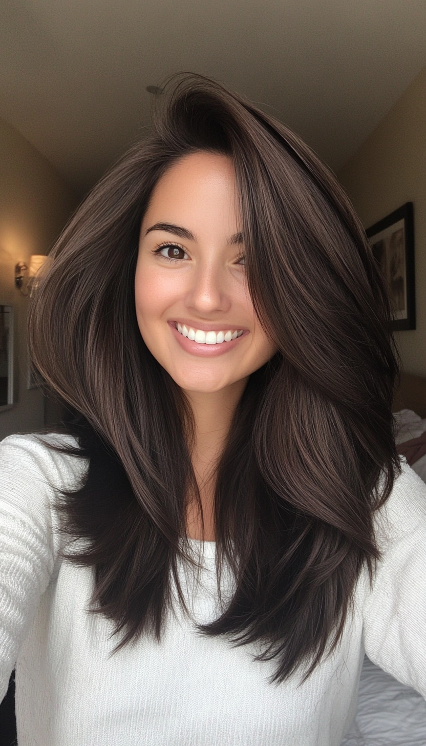 2. Blended Face-Framing Layers in Deep Espresso (Medium Layered Haircuts) - Medium Layered Haircuts