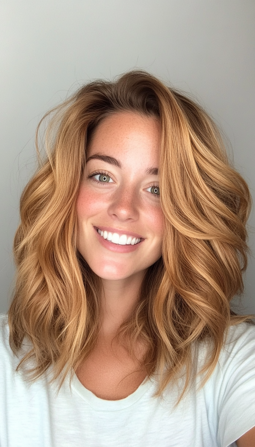 3. Windswept Layers in Golden Honey (Medium Layered Haircuts) - Medium Layered Haircuts