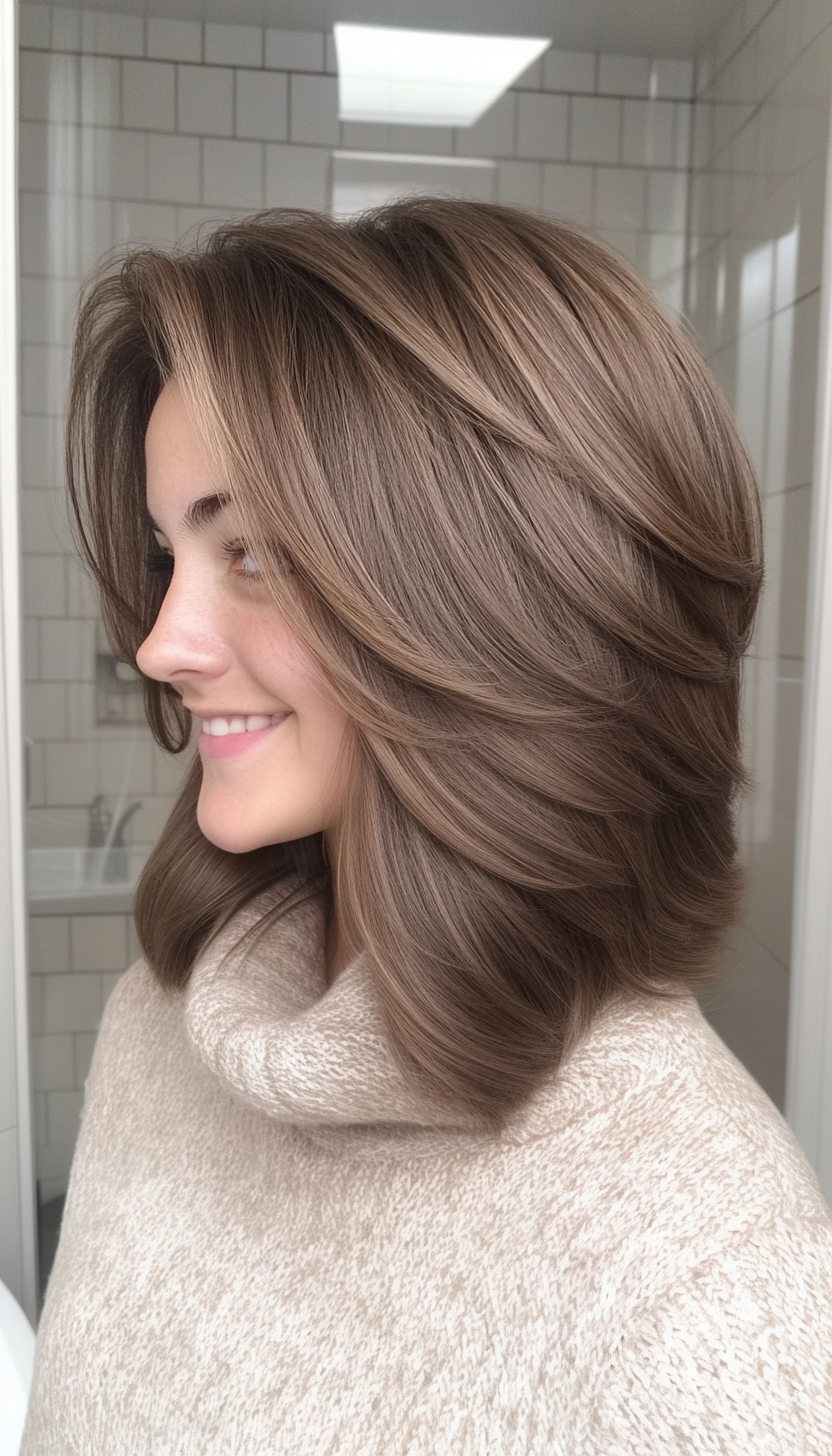 10. Layered Lob in Cool Ash Brown (Medium Layered Haircuts) - Medium Layered Haircuts