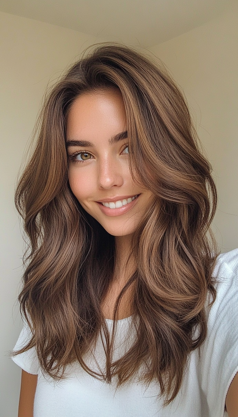 13. Voluminous Layers in Warm Hazel Brown (Medium Layered Haircuts) - Medium Layered Haircuts