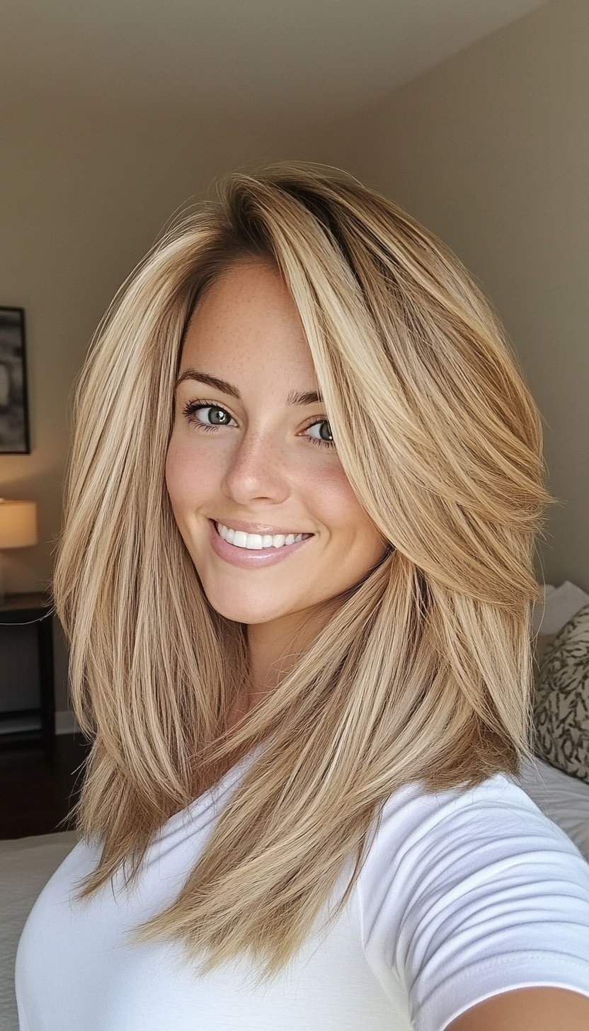 14. Piecey Layers in Sandy Blonde (Medium Layered Haircuts) - Medium Layered Haircuts