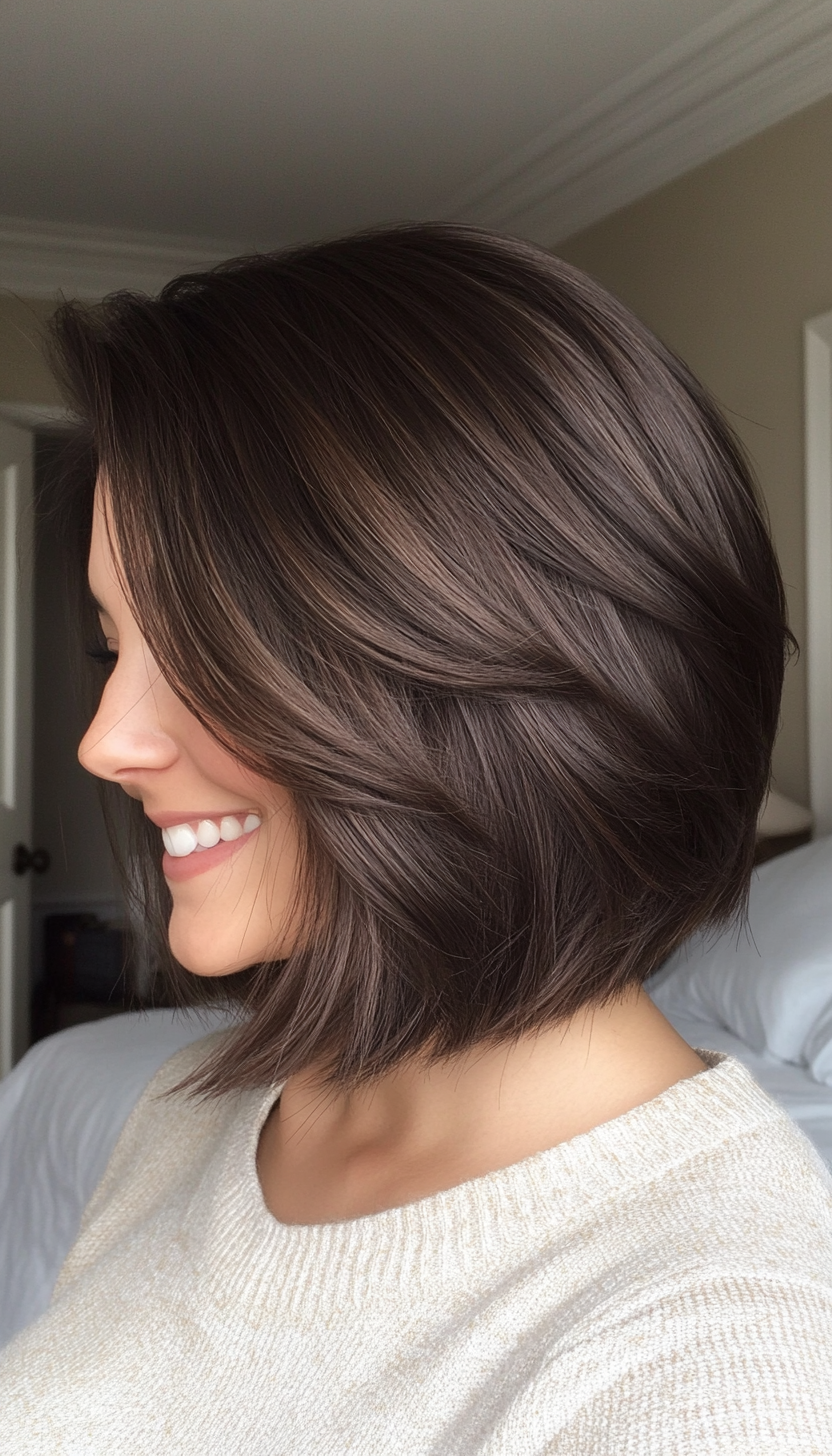 22. Soft Layered Bob in Dark Caramel Brown (Medium Layered Haircuts) - Medium Layered Haircuts