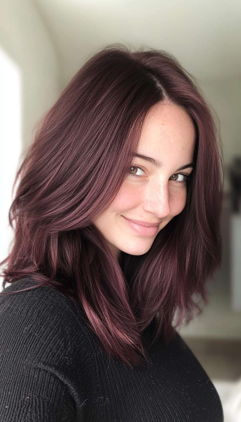26. Effortless Layers in Deep Burgundy Brown (Medium Layered Haircuts) - Medium Layered Haircuts