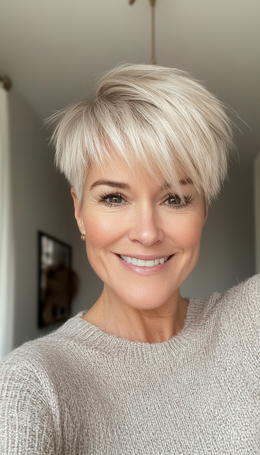 3. Feathered Pixie in Sandy Blonde (Hairstyles For Women Over 50 With Fine Hair) - Hairstyles For Women Over 50 With Fine Hair