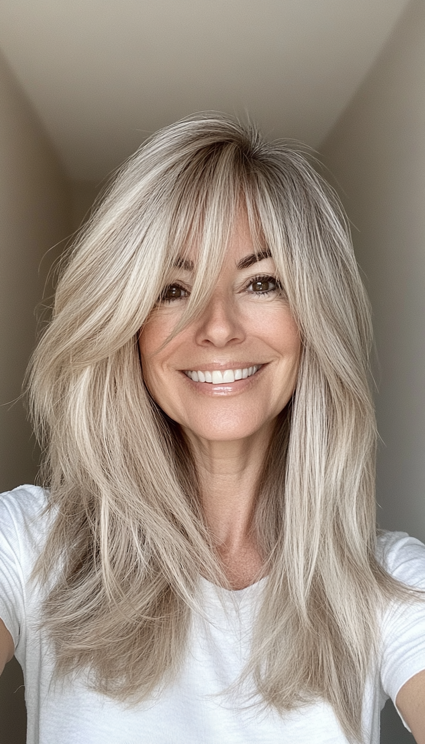 5. Collarbone-Length Shag in Ash Blonde (Hairstyles For Women Over 50 With Fine Hair) - Hairstyles For Women Over 50 With Fine Hair