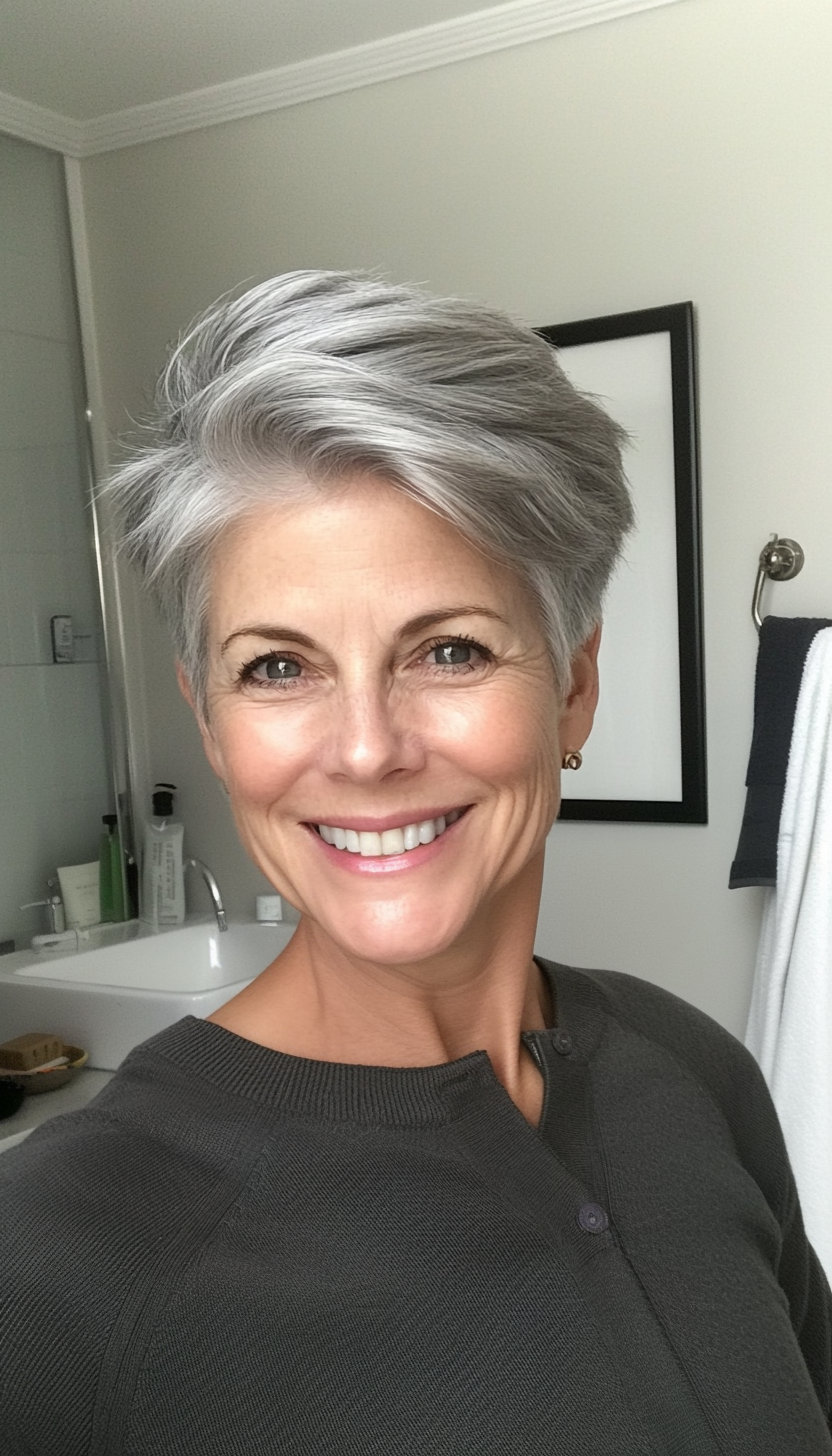 6. Tapered Pixie in Salt-and-Pepper Gray (Hairstyles For Women Over 50 With Fine Hair) - Hairstyles For Women Over 50 With Fine Hair