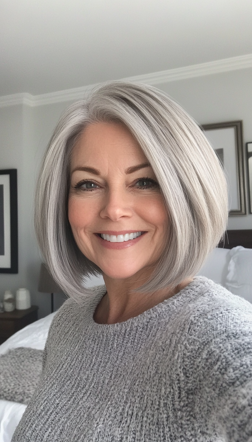 17. Tucked Bob in Ash Gray (Hairstyles For Women Over 50 With Fine Hair) - Hairstyles For Women Over 50 With Fine Hair