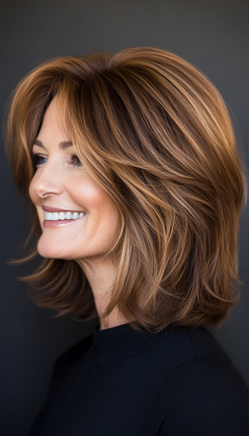 22. Flippy Shoulder-Length Cut in Honey Brown (Hairstyles For Women Over 50 With Fine Hair) - Hairstyles For Women Over 50 With Fine Hair