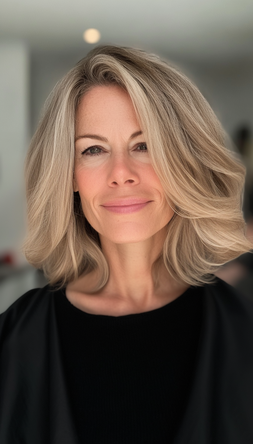 27. Soft Tousled Bob in Warm Beige Blonde (Hairstyles For Women Over 50 With Fine Hair) - Hairstyles For Women Over 50 With Fine Hair