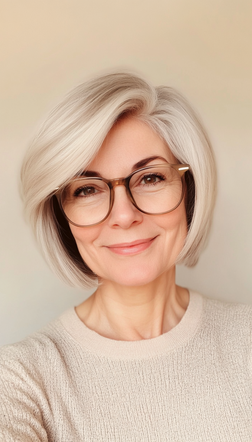3. Salt-and-Pepper Classic Bob (Short Hairstyles For Women Over 70 With Glasses) - Short Hairstyles For Women Over 70 With Glasses