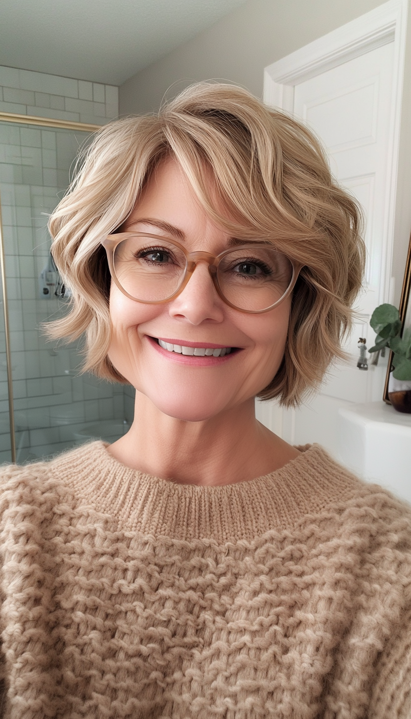 6. Honey Blonde Wavy Bob (Short Hairstyles For Women Over 70 With Glasses) - Short Hairstyles For Women Over 70 With Glasses