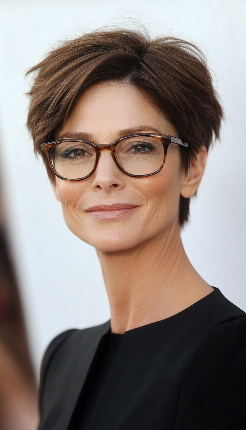 8. Dark Chocolate Sleek Pixie (Short Hairstyles For Women Over 70 With Glasses) - Short Hairstyles For Women Over 70 With Glasses
