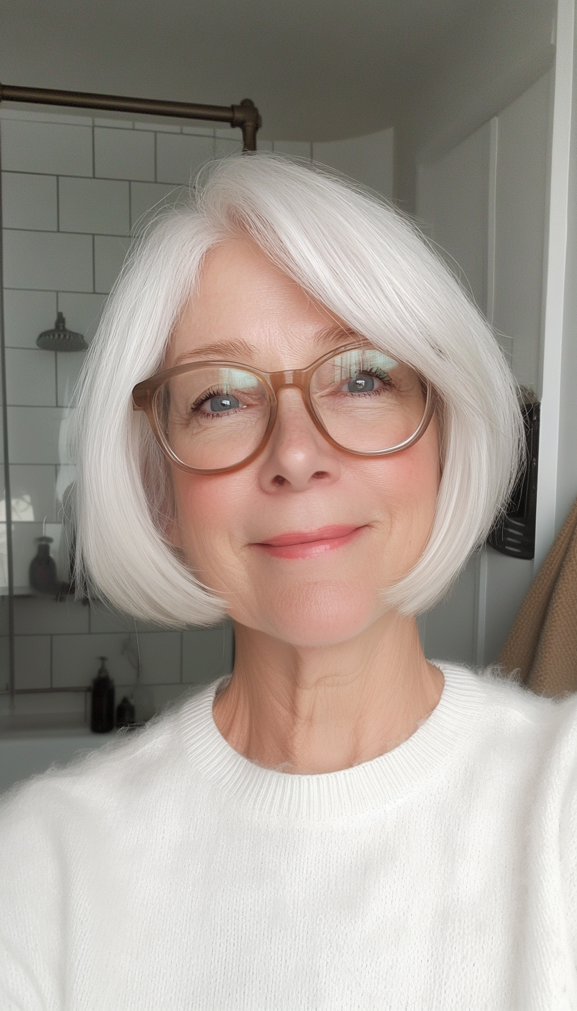 9. Icy White Wispy Bob (Short Hairstyles For Women Over 70 With Glasses) - Short Hairstyles For Women Over 70 With Glasses