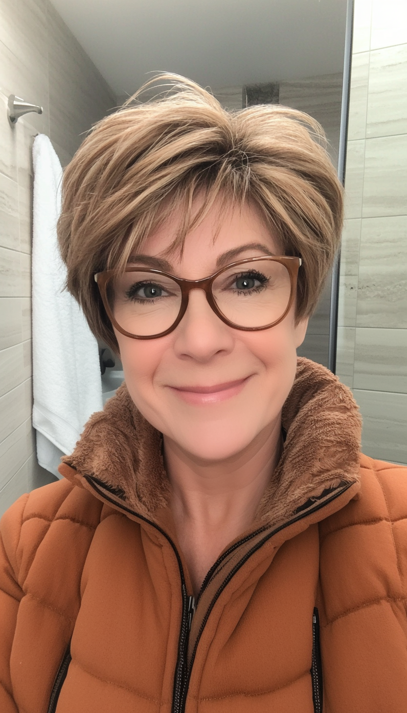 10. Warm Caramel Choppy Pixie (Short Hairstyles For Women Over 70 With Glasses) - Short Hairstyles For Women Over 70 With Glasses