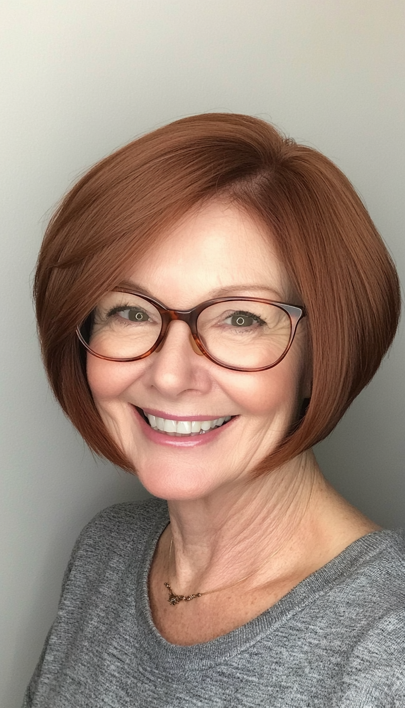 12. Deep Auburn Short Bob (Short Hairstyles For Women Over 70 With Glasses) - Short Hairstyles For Women Over 70 With Glasses
