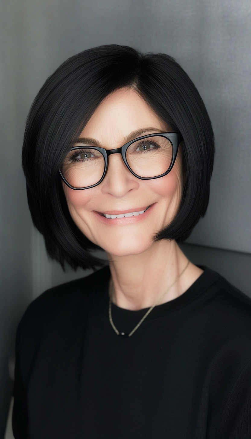 16. Jet Black Tapered Bob (Short Hairstyles For Women Over 70 With Glasses) - Short Hairstyles For Women Over 70 With Glasses