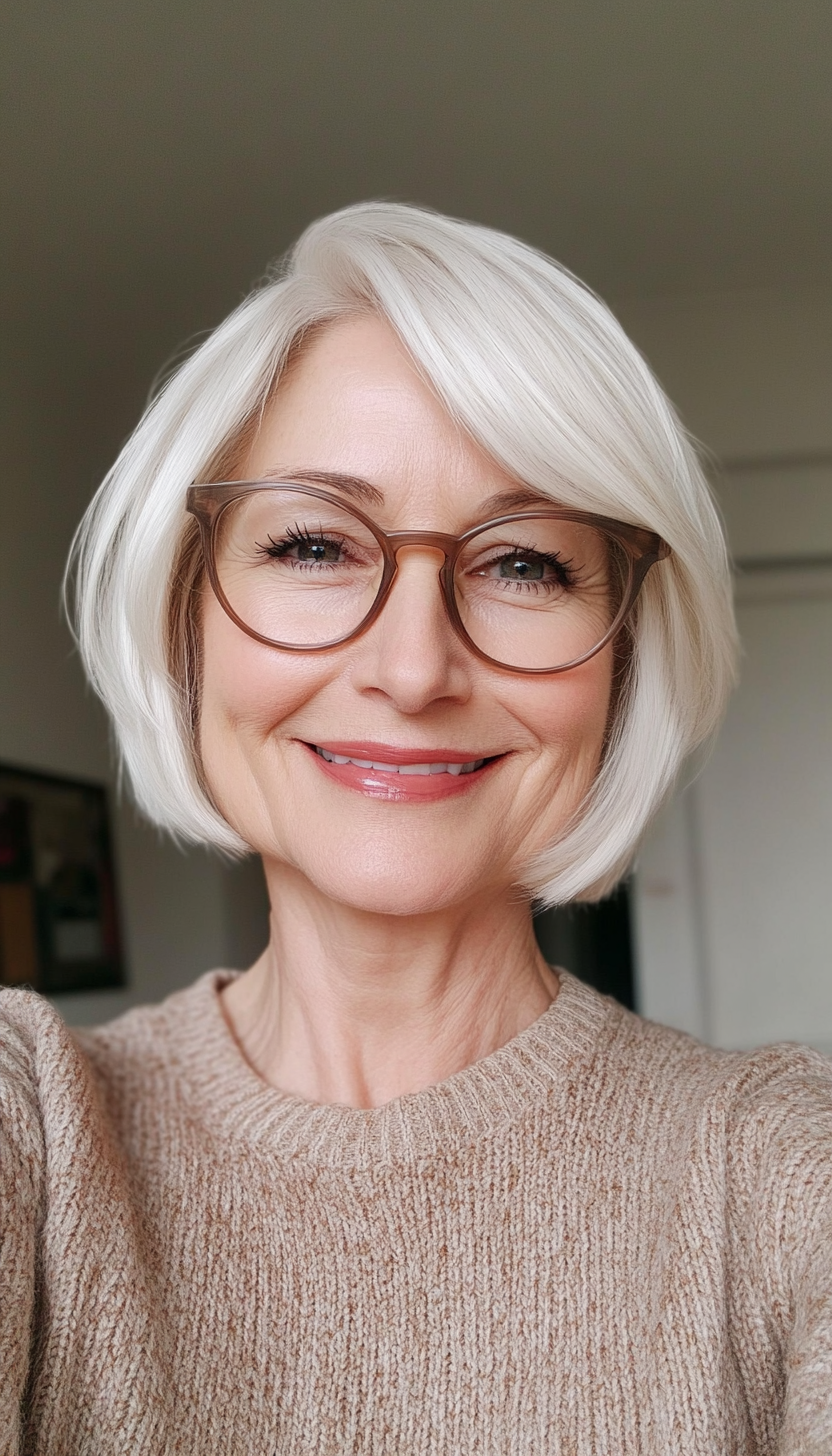 19. Pearl White Soft Bob (Short Hairstyles For Women Over 70 With Glasses) - Short Hairstyles For Women Over 70 With Glasses