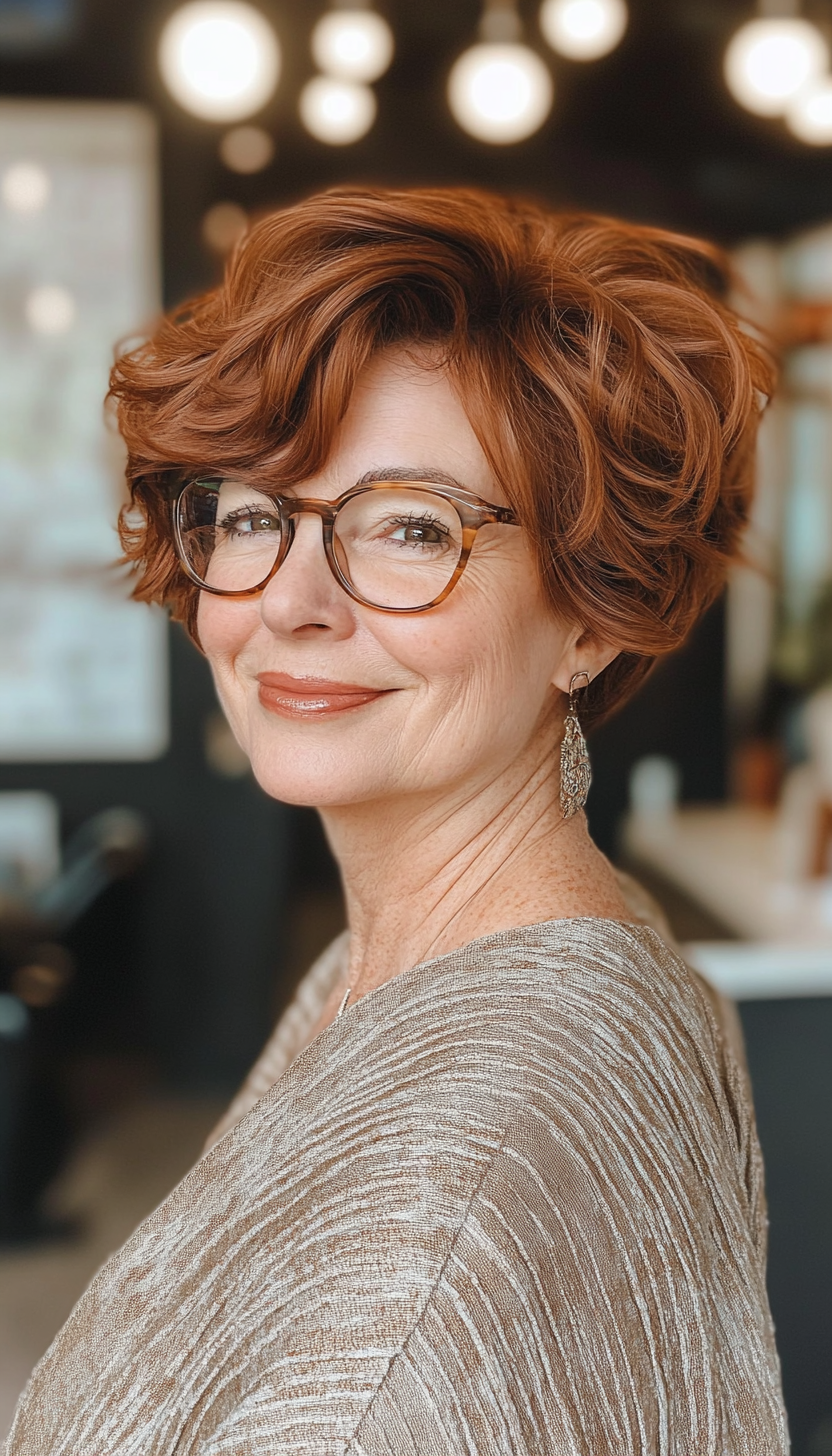 22. Rich Mahogany Wavy Crop (Short Hairstyles For Women Over 70 With Glasses) - Short Hairstyles For Women Over 70 With Glasses