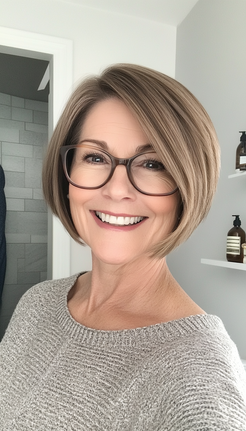 23. Classic Ash Brown Short Bob (Short Hairstyles For Women Over 70 With Glasses) - Short Hairstyles For Women Over 70 With Glasses