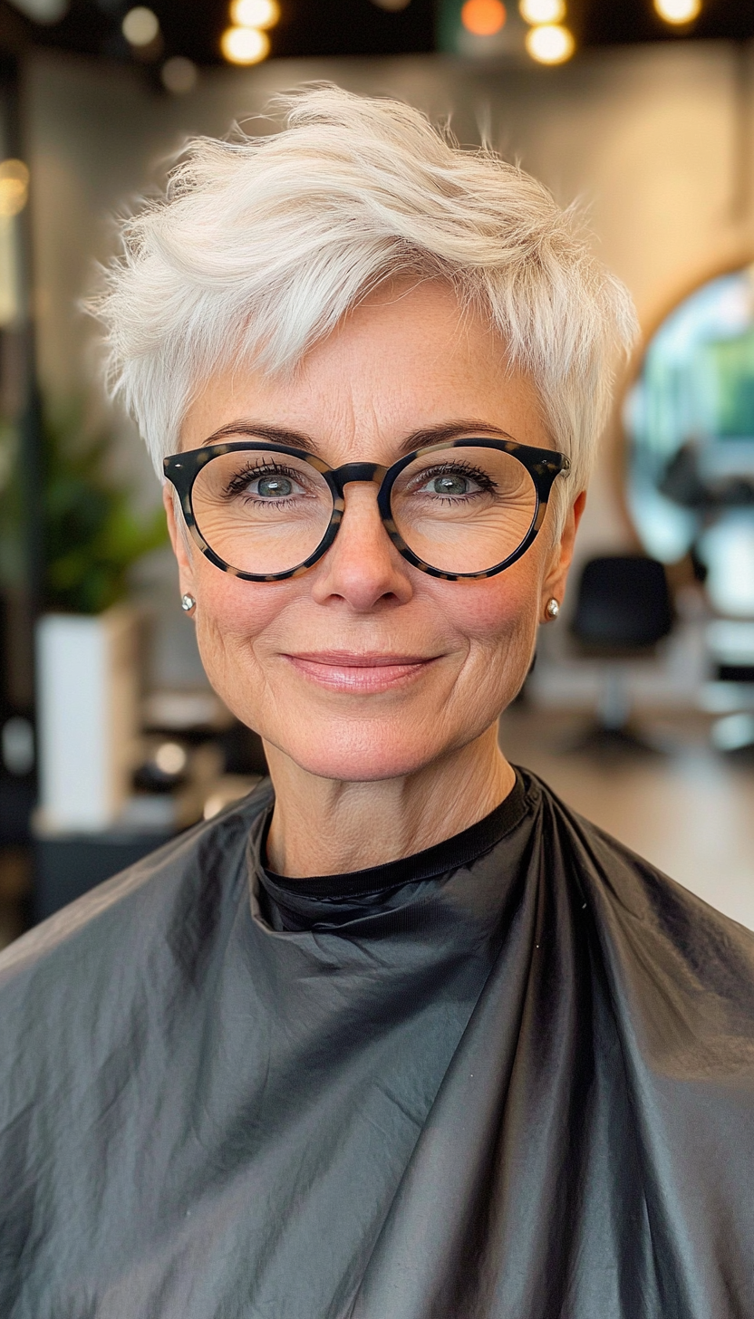 24. Soft White Spiky Pixie (Short Hairstyles For Women Over 70 With Glasses) - Short Hairstyles For Women Over 70 With Glasses