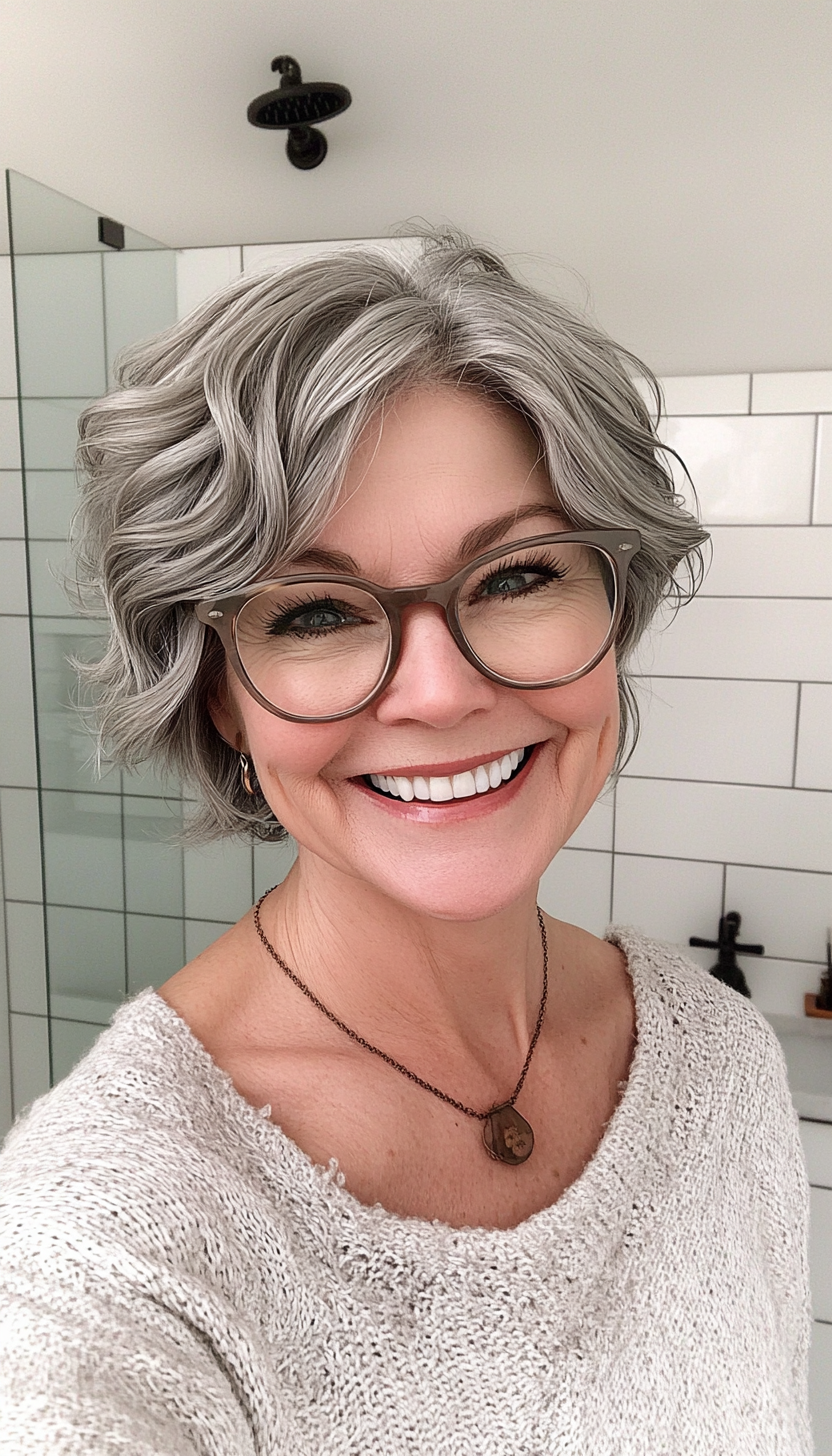 27. Ash Gray Wavy Crop (Short Hairstyles For Women Over 70 With Glasses) - Short Hairstyles For Women Over 70 With Glasses