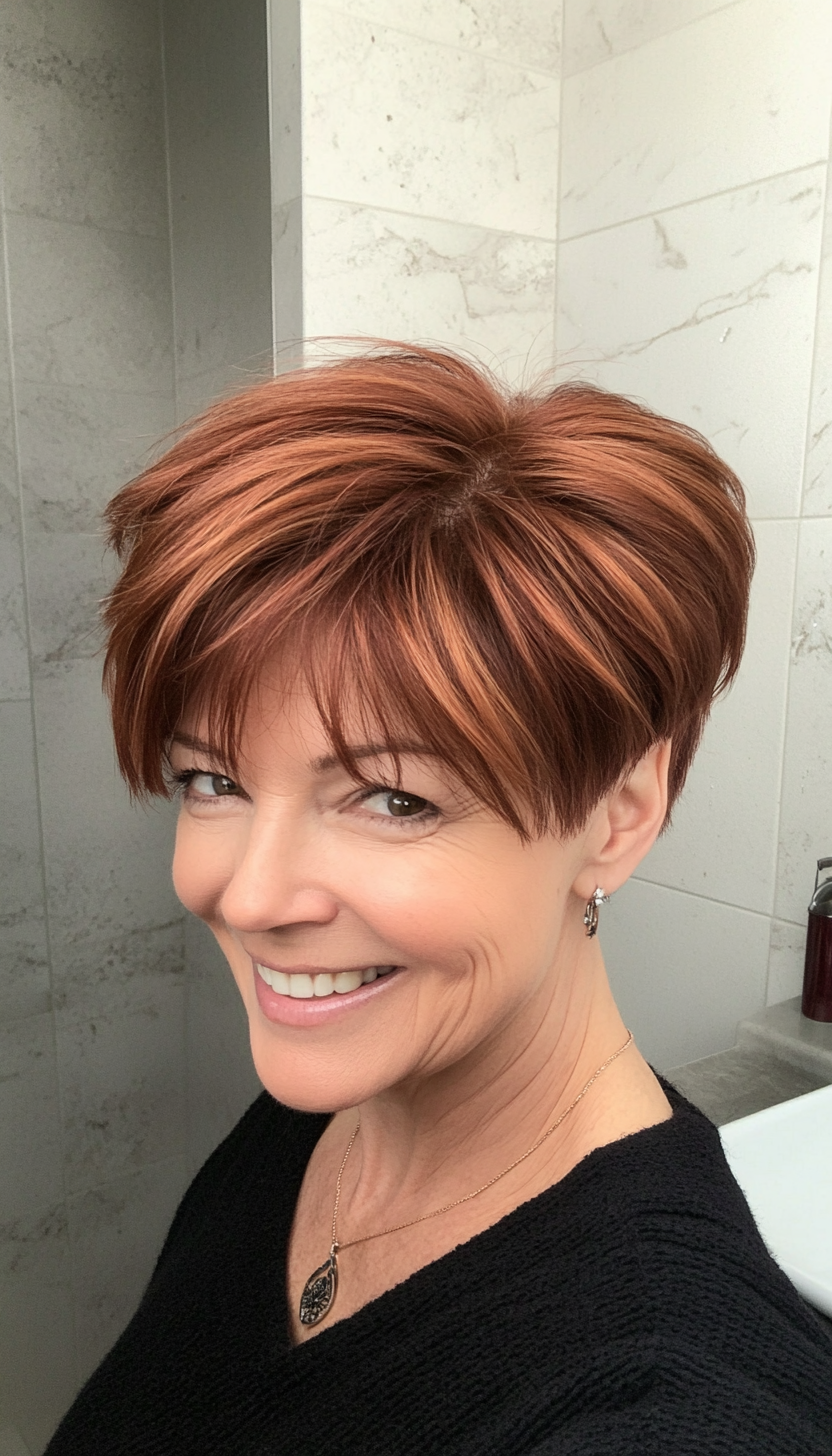 4. Layered Auburn Pixie (Pixie Hairstyles Women Over 60) - Pixie Hairstyles Women Over 60