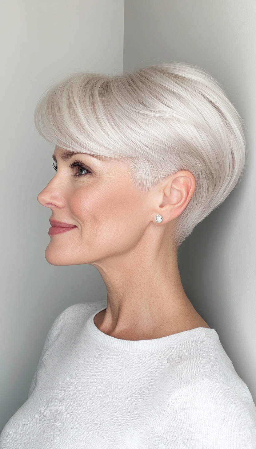5. Sleek Platinum Pixie (Pixie Hairstyles Women Over 60) - Pixie Hairstyles Women Over 60