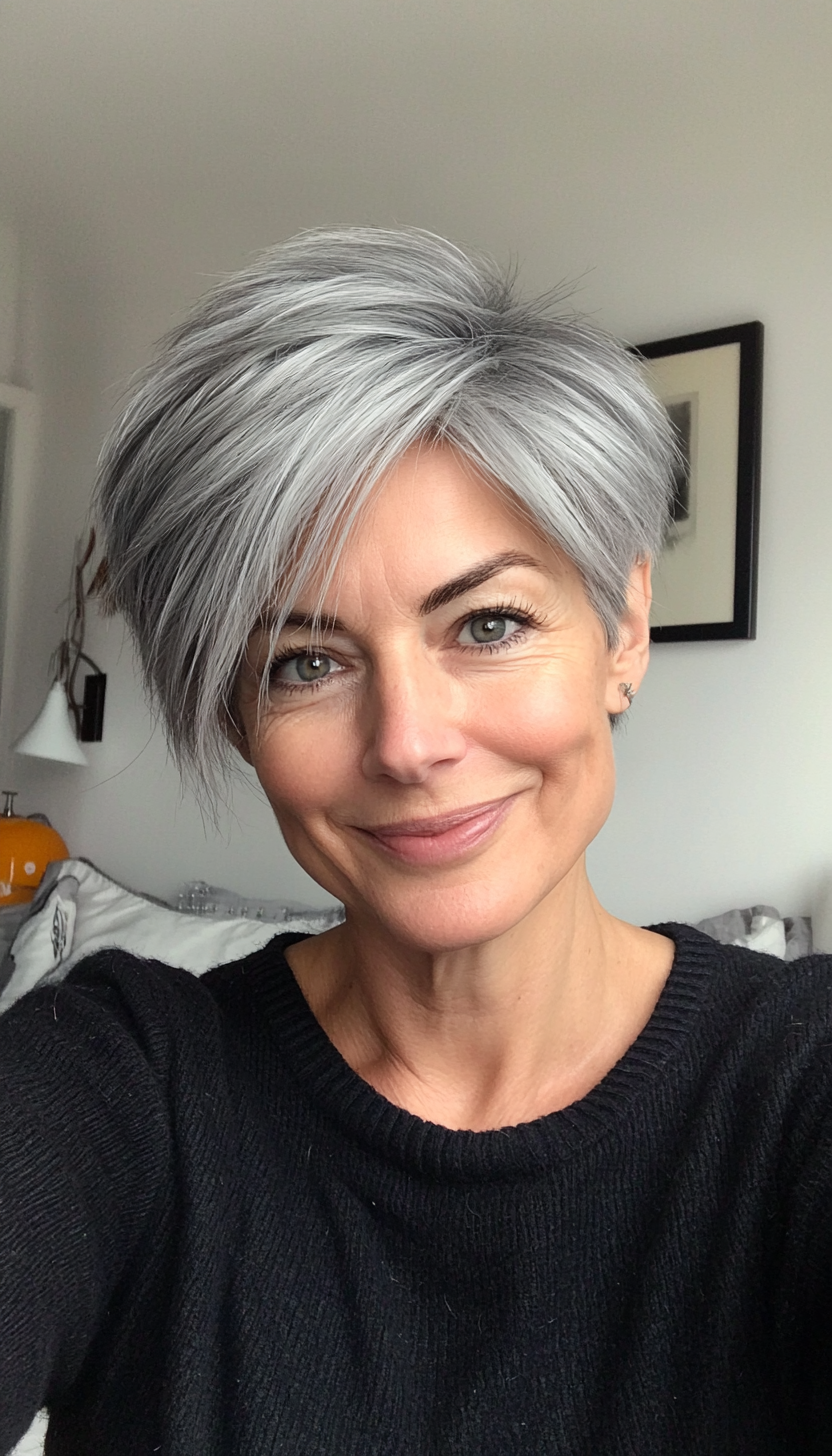 6. Wispy Grey Pixie (Pixie Hairstyles Women Over 60) - Pixie Hairstyles Women Over 60