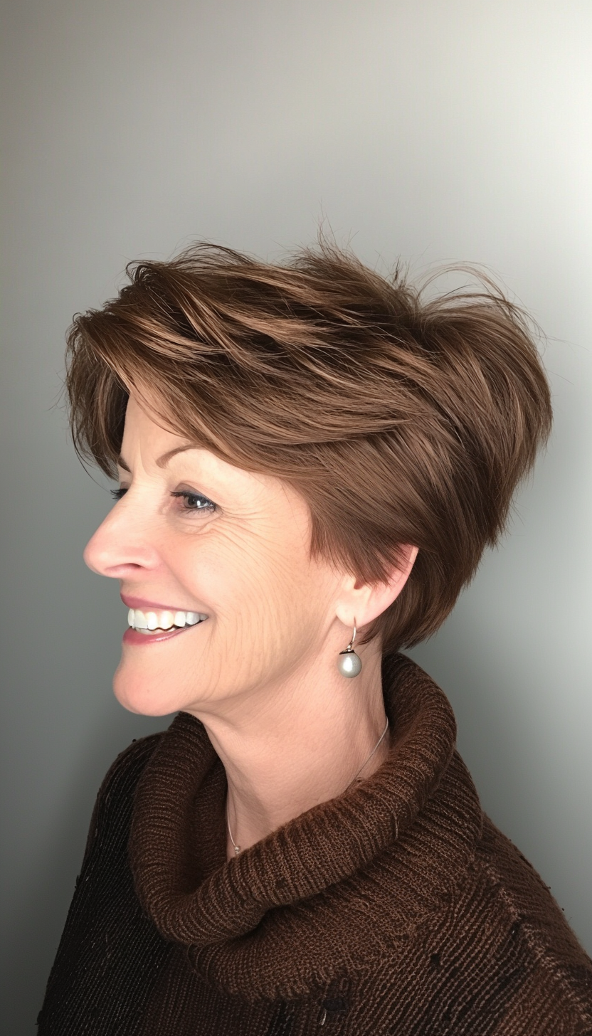 11. Textured Brown Pixie (Pixie Hairstyles Women Over 60) - Pixie Hairstyles Women Over 60