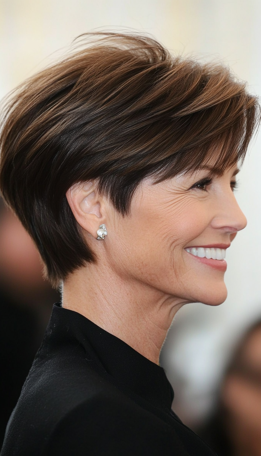 19. Slicked Back Pixie (Pixie Hairstyles Women Over 60) - Pixie Hairstyles Women Over 60