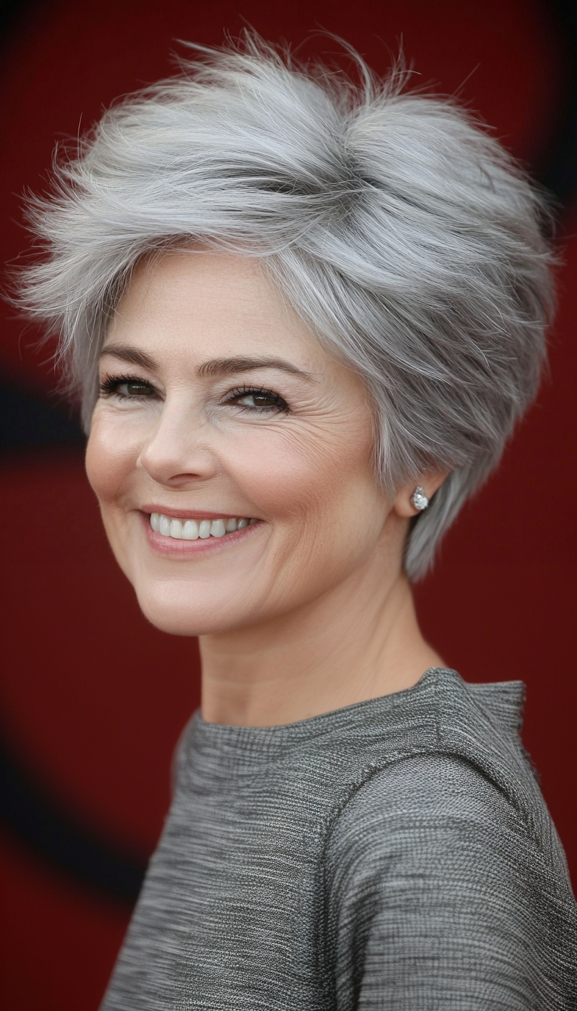 22. Layered Silver Pixie (Pixie Hairstyles Women Over 60) - Pixie Hairstyles Women Over 60