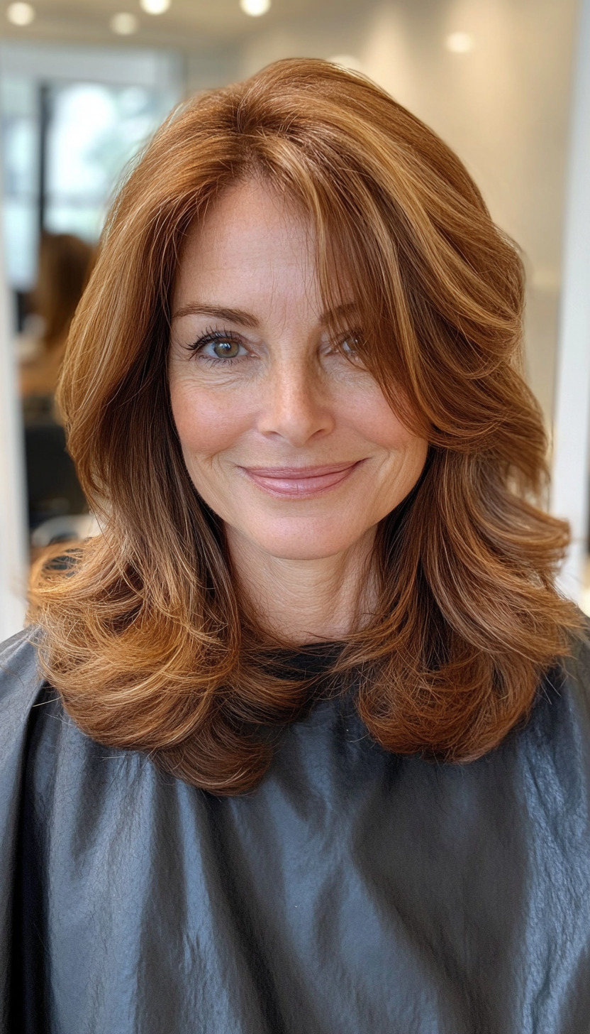 6. Side-Swept Layers with Chestnut Brown (Layered Haircuts For Older Women) - Layered Haircuts For Older Women