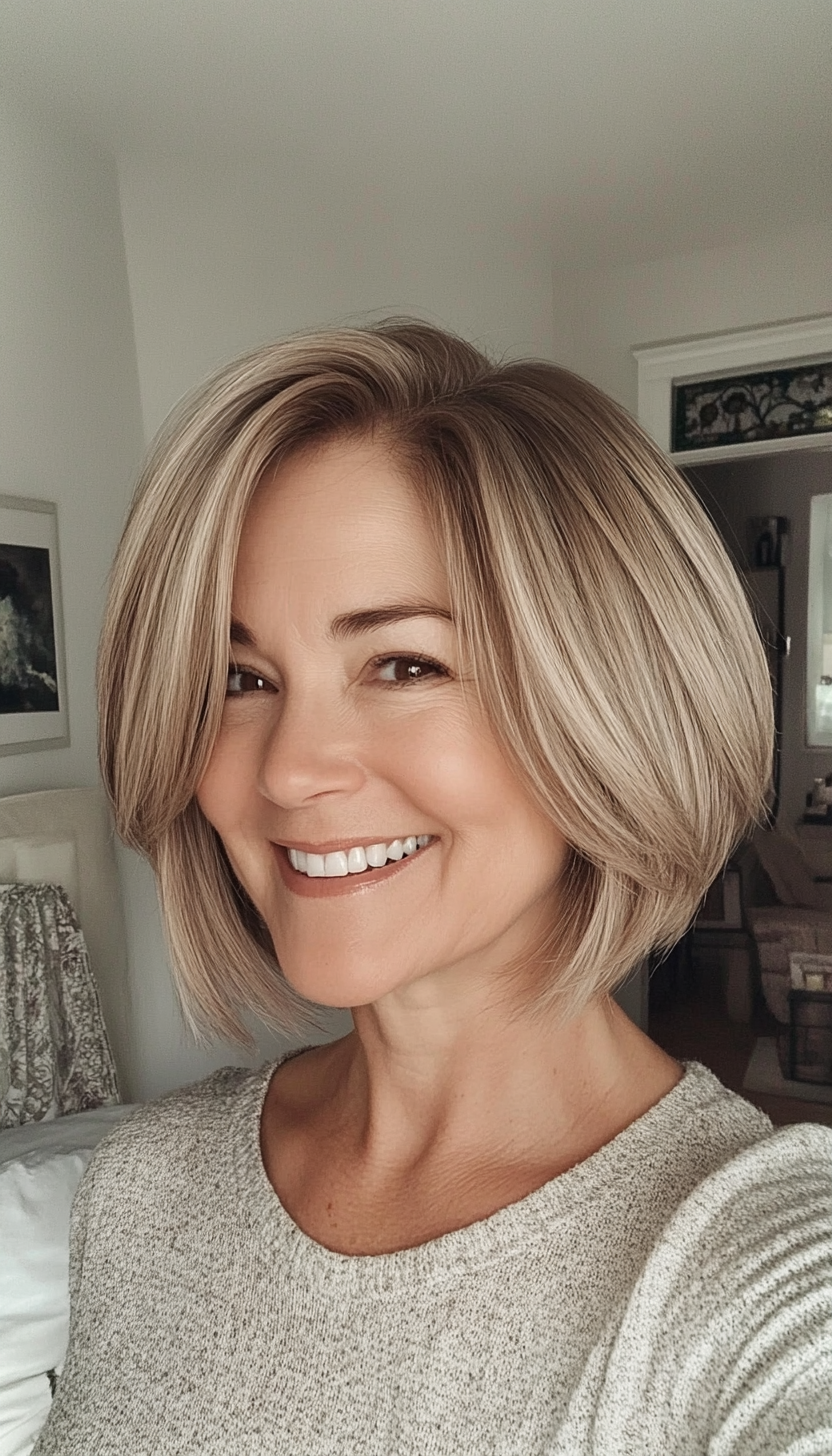 7. Layered Bob with Ash Blonde Tips (Layered Haircuts For Older Women) - Layered Haircuts For Older Women