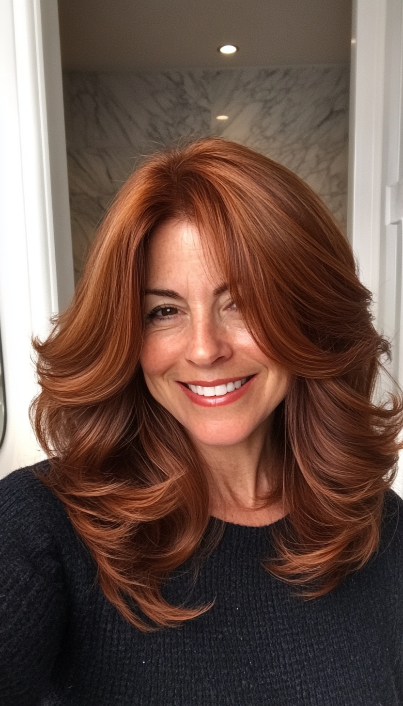 8. Bouncy Layers with Deep Auburn (Layered Haircuts For Older Women) - Layered Haircuts For Older Women