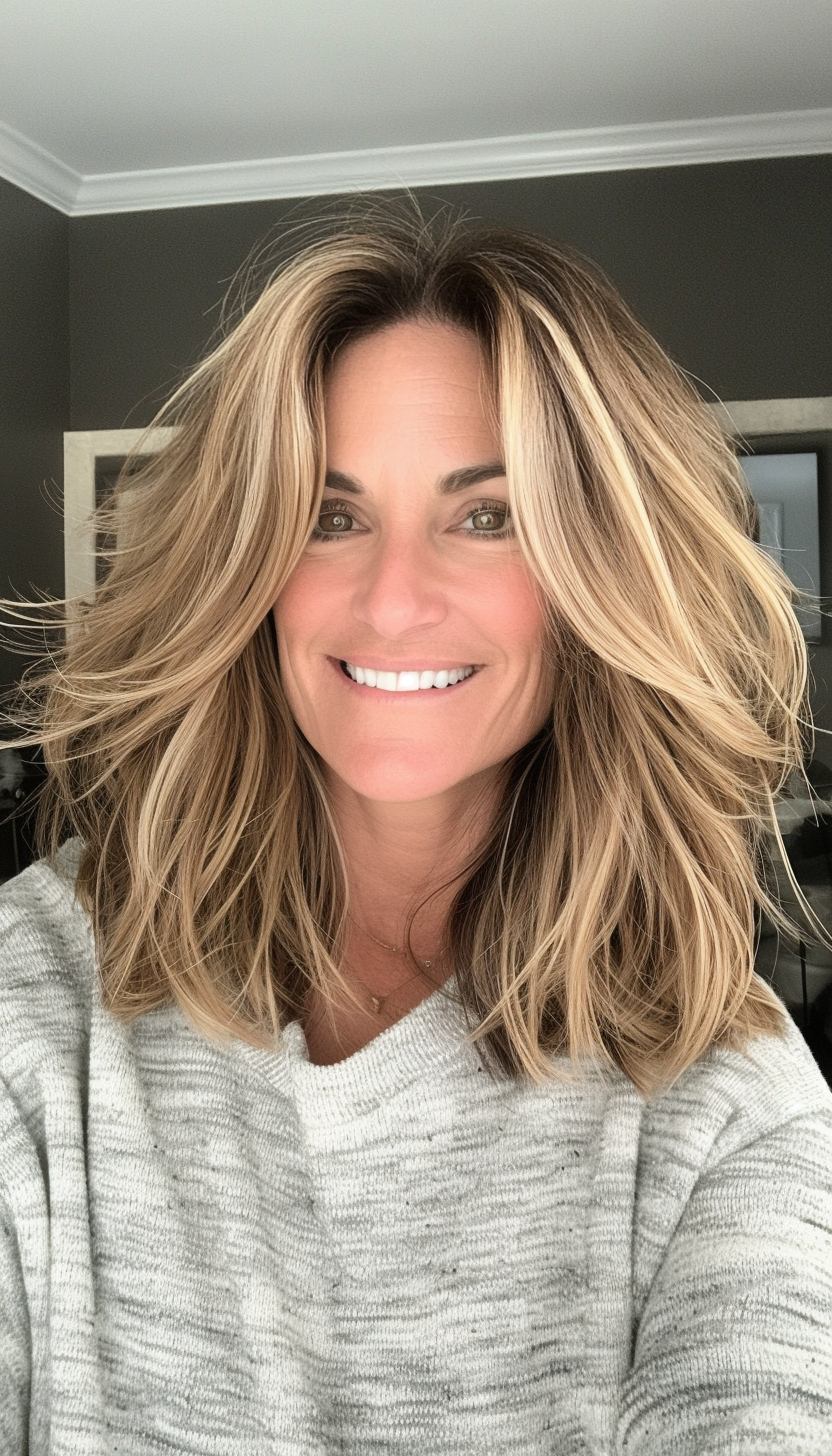9. Layered Shag with Light Brown Tones (Layered Haircuts For Older Women) - Layered Haircuts For Older Women