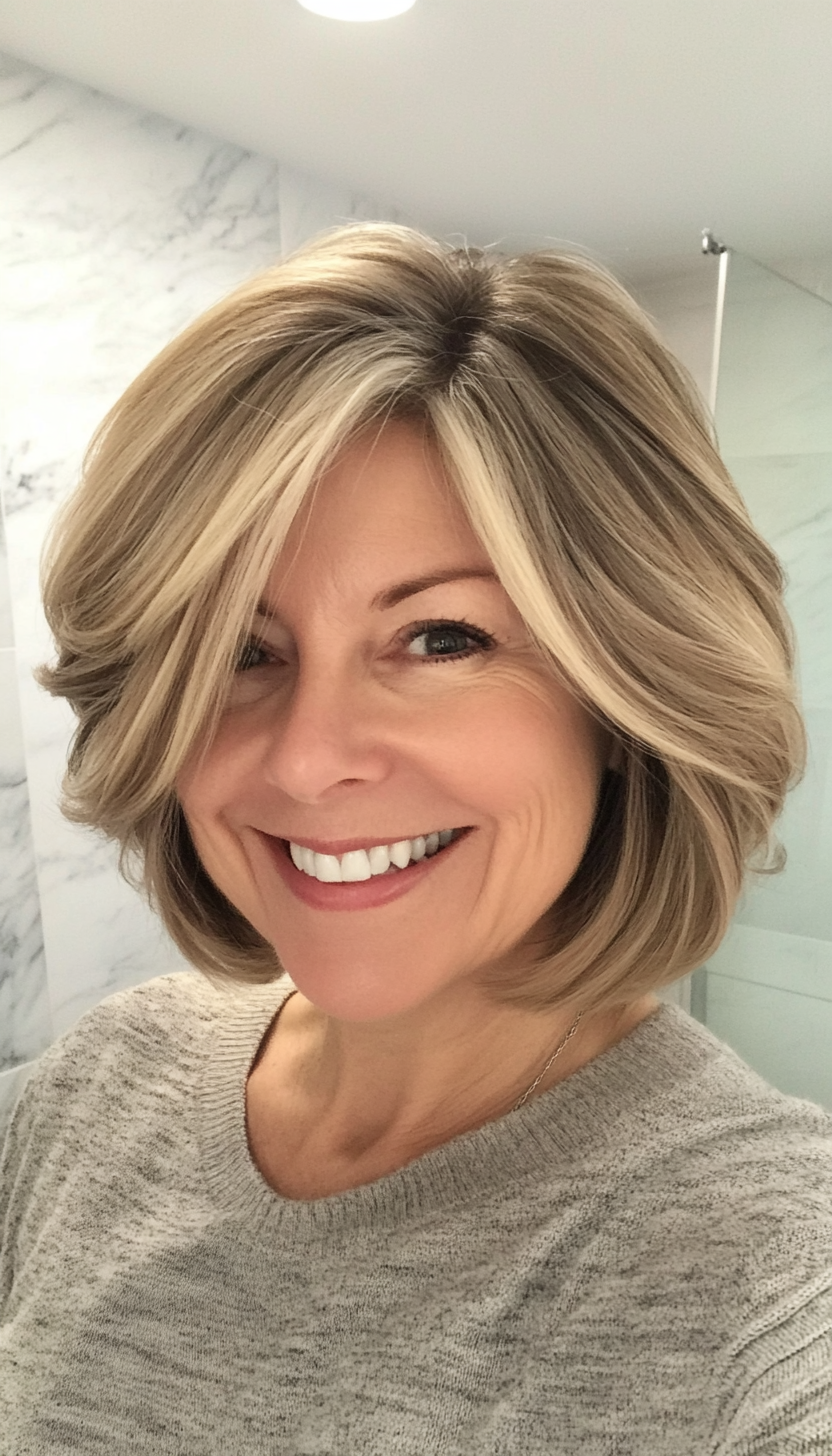 10. Classic Bob with Soft Layers and Dark Blonde (Layered Haircuts For Older Women) - Layered Haircuts For Older Women