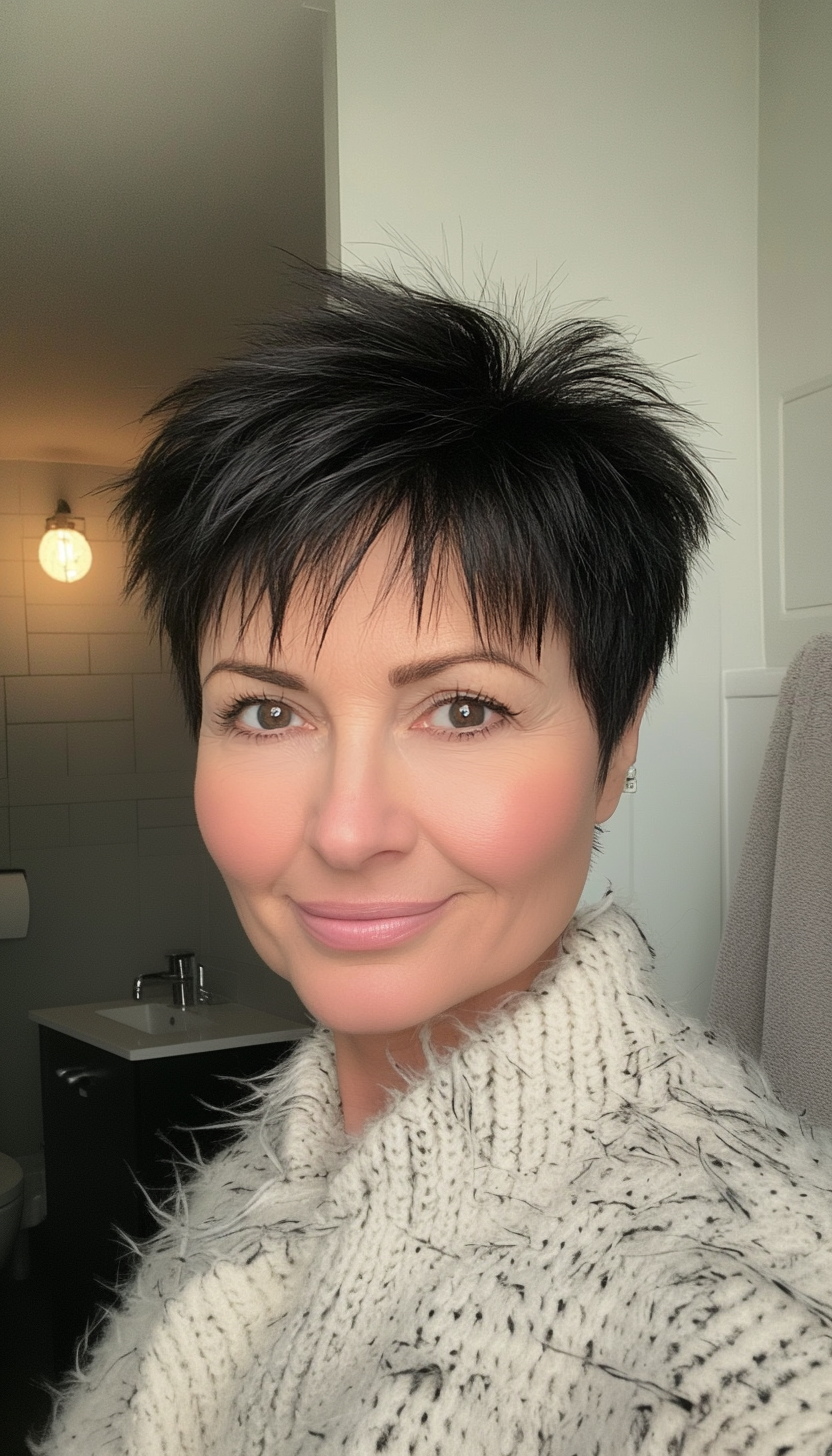 13. Choppy Layered Pixie with Natural Black (Layered Haircuts For Older Women) - Layered Haircuts For Older Women