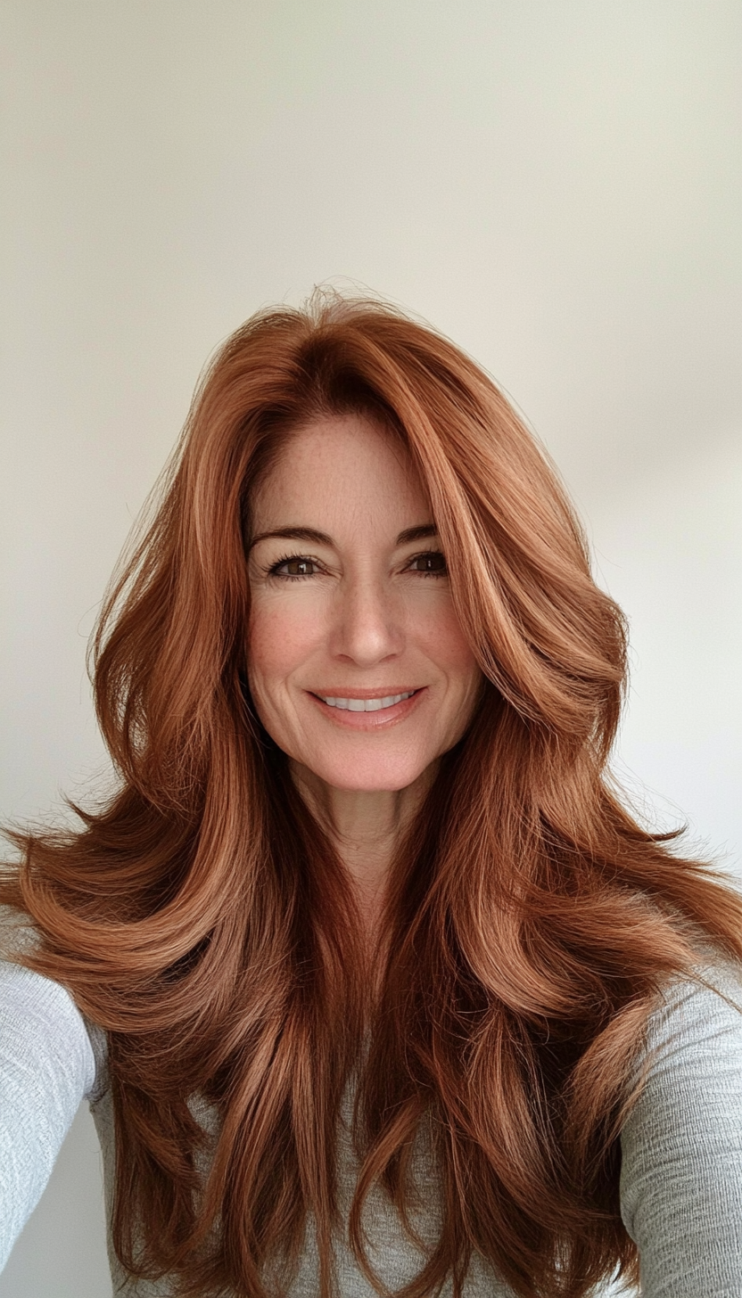 17. Choppy Layers with Soft Ginger Hues (Layered Haircuts For Older Women) - Layered Haircuts For Older Women