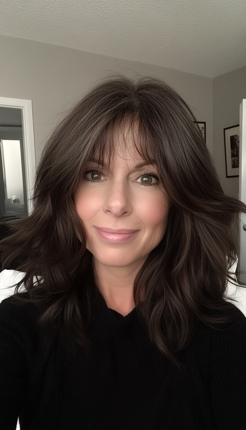20. Tousled Layers with Dark Brown (Layered Haircuts For Older Women) - Layered Haircuts For Older Women
