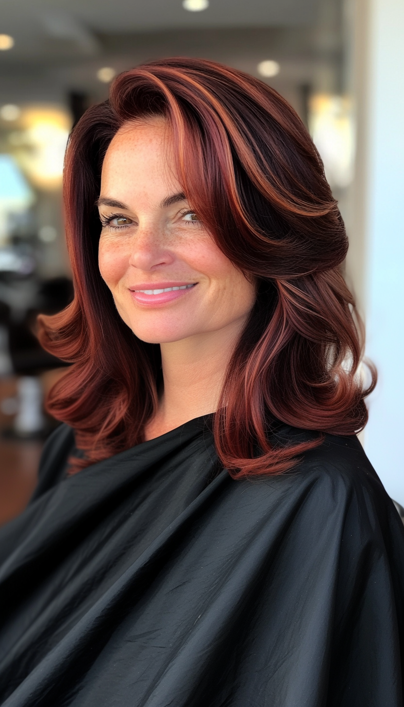 25. Full Layers with Rich Burgundy (Layered Haircuts For Older Women) - Layered Haircuts For Older Women
