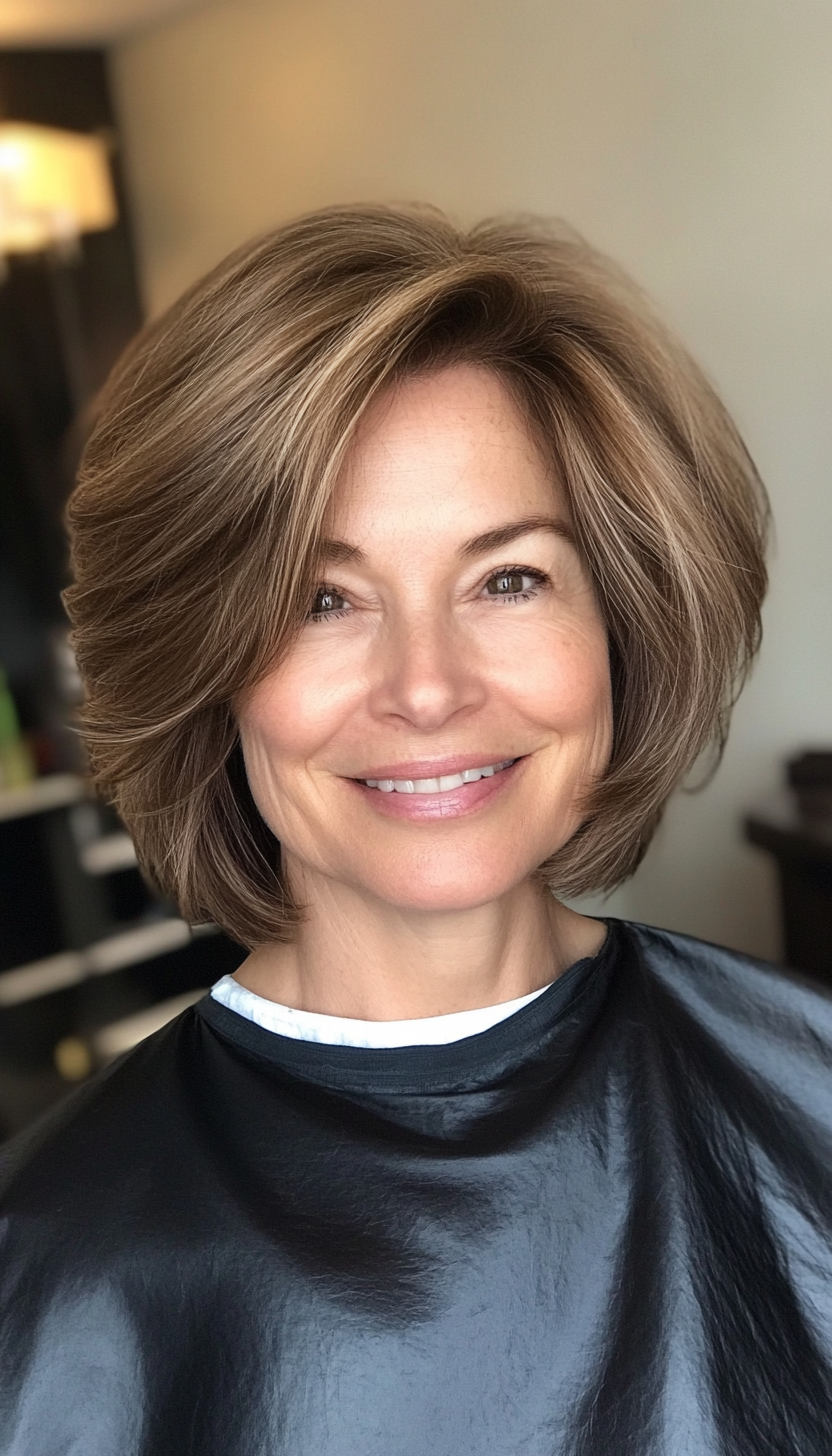 27. Bouncy Bob with Natural Light Brown (Layered Haircuts For Older Women) - Layered Haircuts For Older Women