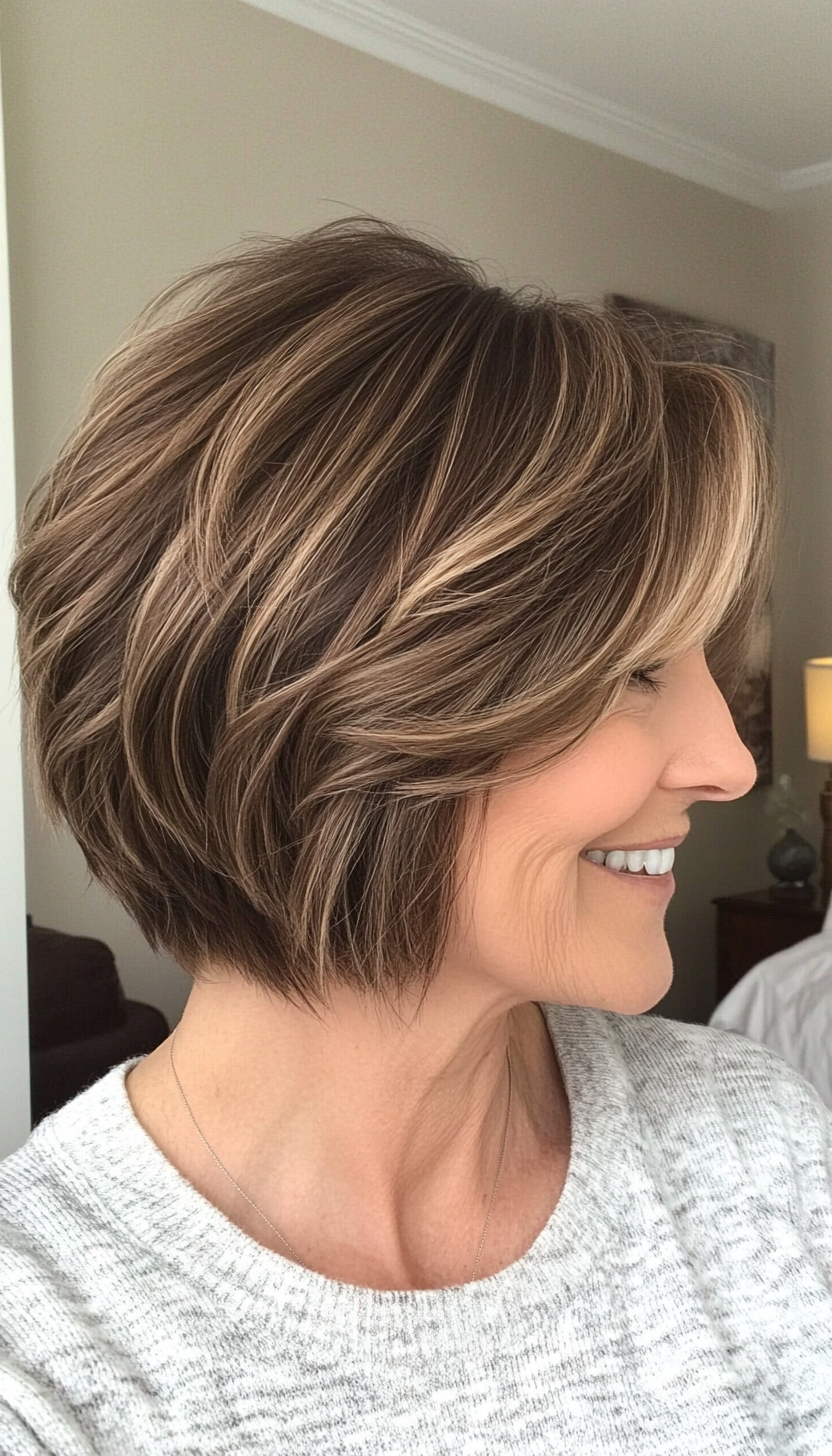 2. Textured Bob - Medium Brown (Short Hairstyles For Older Women With Thin Hair) - Short Hairstyles For Older Women With Thin Hair