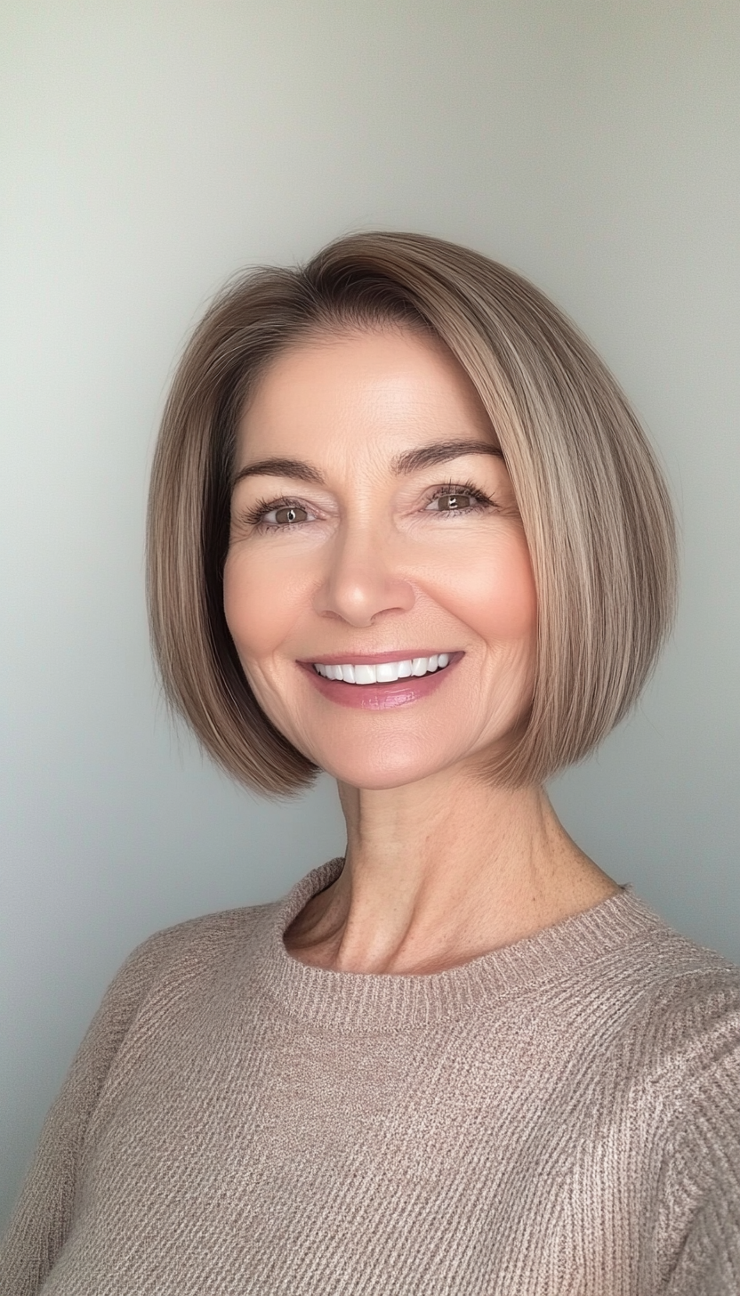 4. Chin-Length Bob with Side Part - Light Brown (Short Hairstyles For Older Women With Thin Hair) - Short Hairstyles For Older Women With Thin Hair