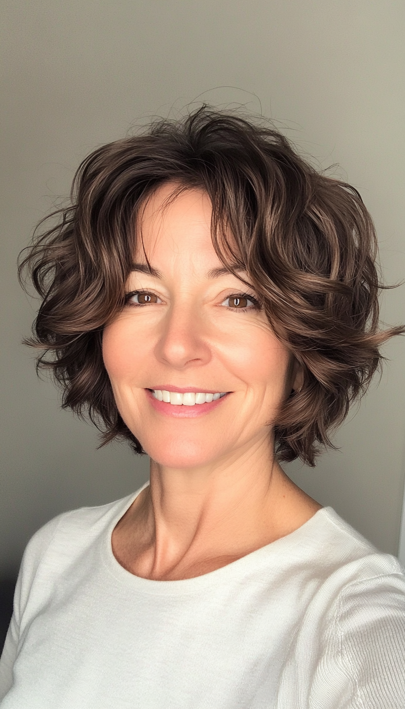 5. Tousled Short Waves - Dark Brown (Short Hairstyles For Older Women With Thin Hair) - Short Hairstyles For Older Women With Thin Hair