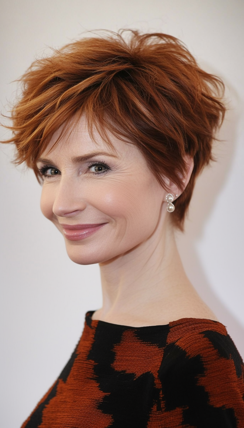7. Textured Pixie - Auburn (Short Hairstyles For Older Women With Thin Hair) - Short Hairstyles For Older Women With Thin Hair
