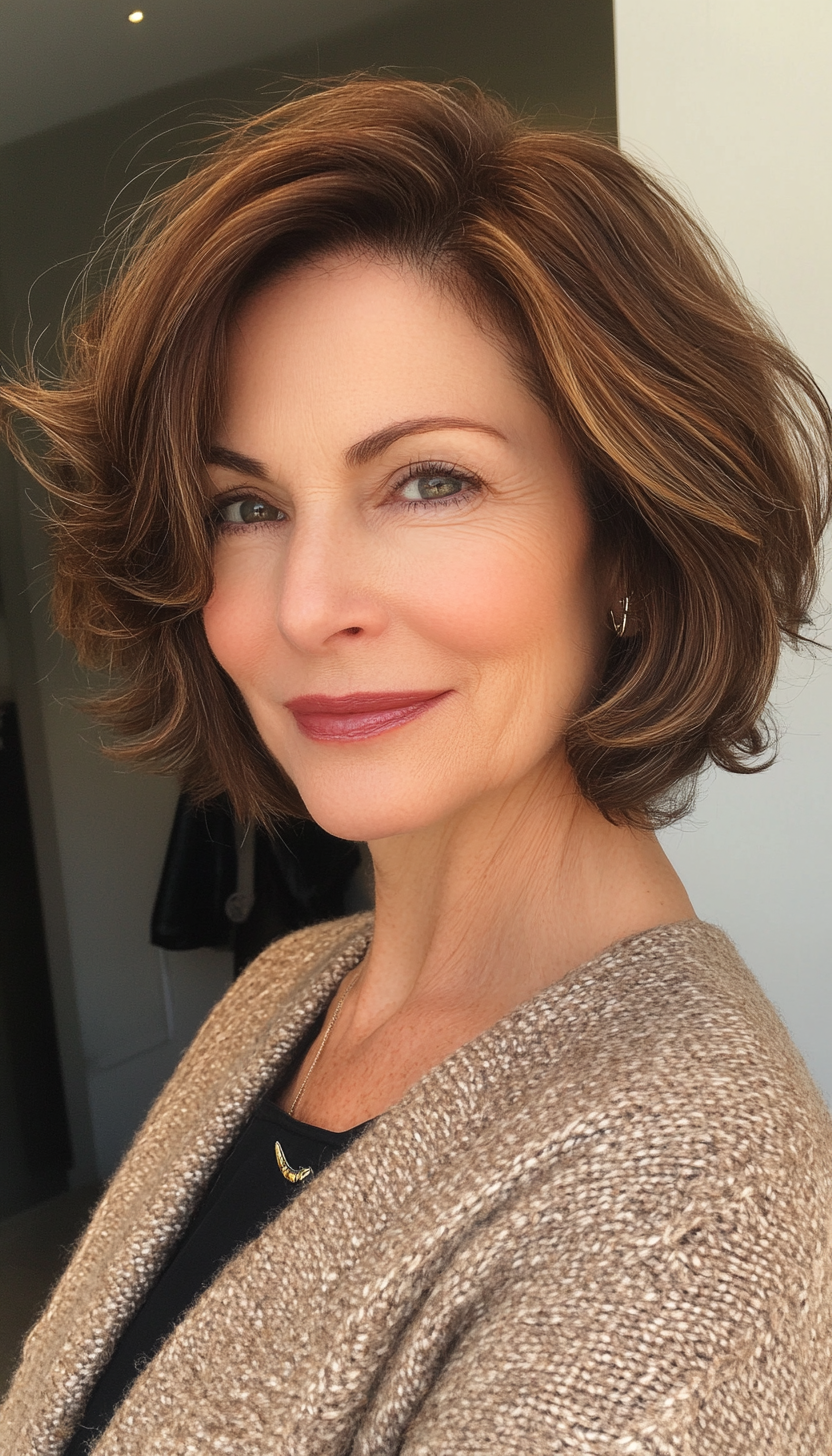 11. Soft Curled Bob - Chestnut Brown (Short Hairstyles For Older Women With Thin Hair) - Short Hairstyles For Older Women With Thin Hair