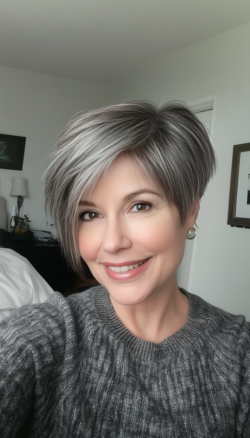 17. Stacked Pixie - Dark Gray (Short Hairstyles For Older Women With Thin Hair) - Short Hairstyles For Older Women With Thin Hair