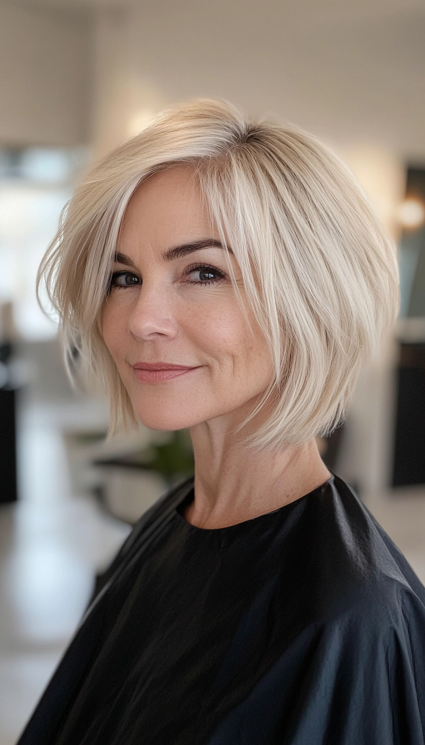 20. Choppy Bob with Side Bangs - Warm Blonde (Short Hairstyles For Older Women With Thin Hair) - Short Hairstyles For Older Women With Thin Hair