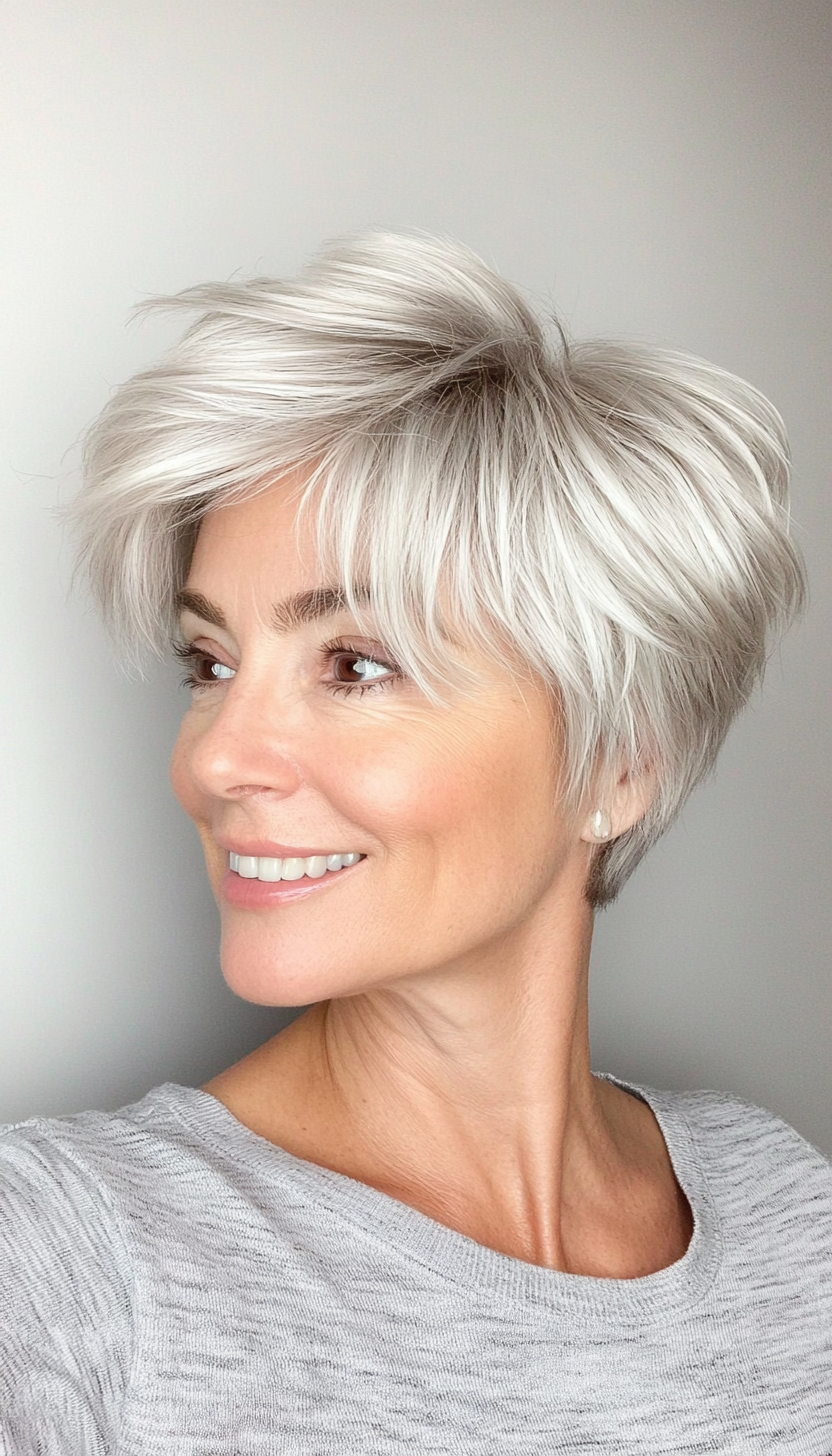 24. Soft Shaggy Pixie - Silver Blonde (Short Hairstyles For Older Women With Thin Hair) - Short Hairstyles For Older Women With Thin Hair
